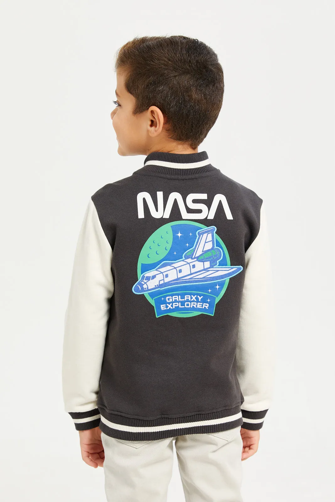 Boys Black And White Nasa Bomber Sweatshirt