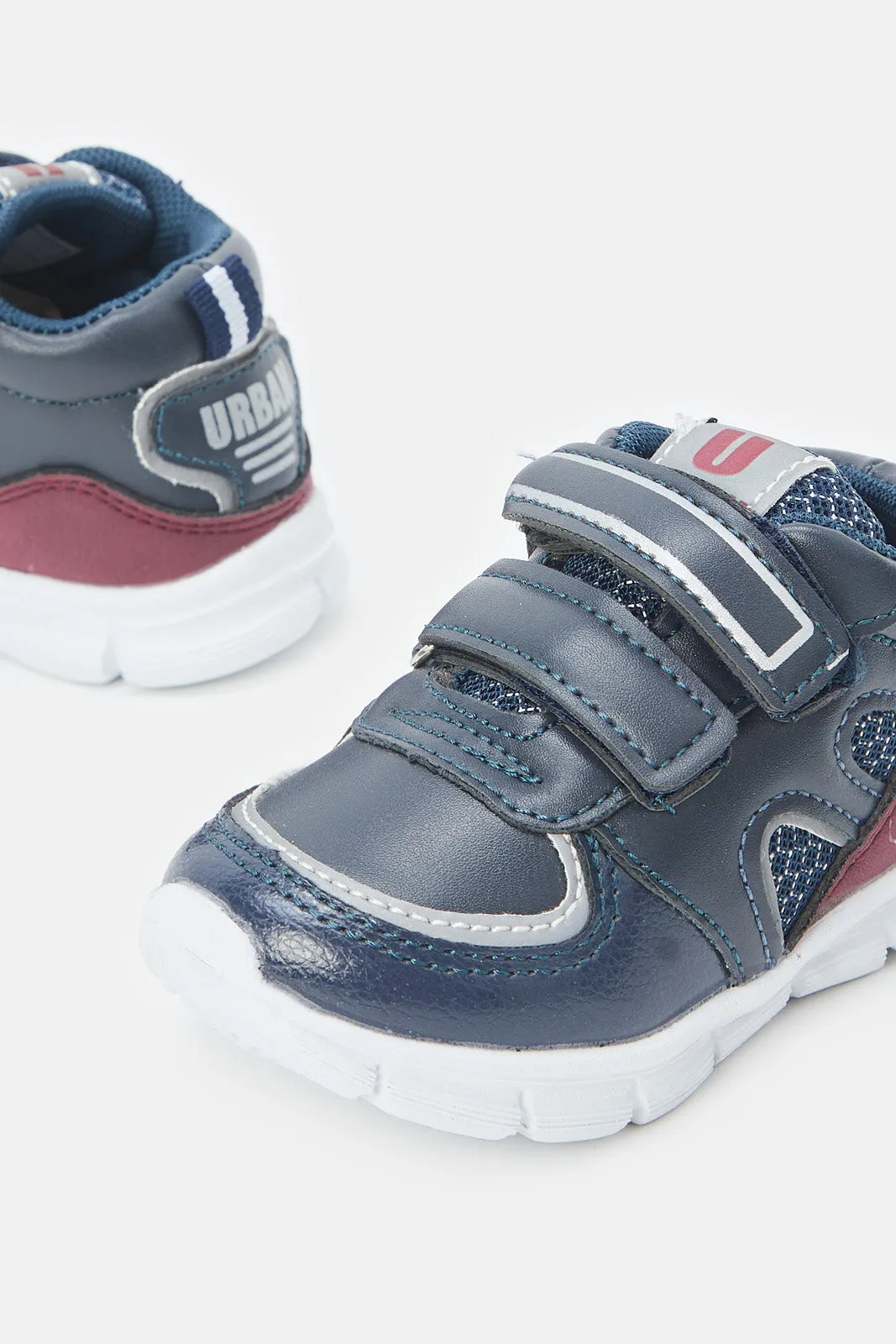 Boys Navy Double Velcro Strap Sneakers