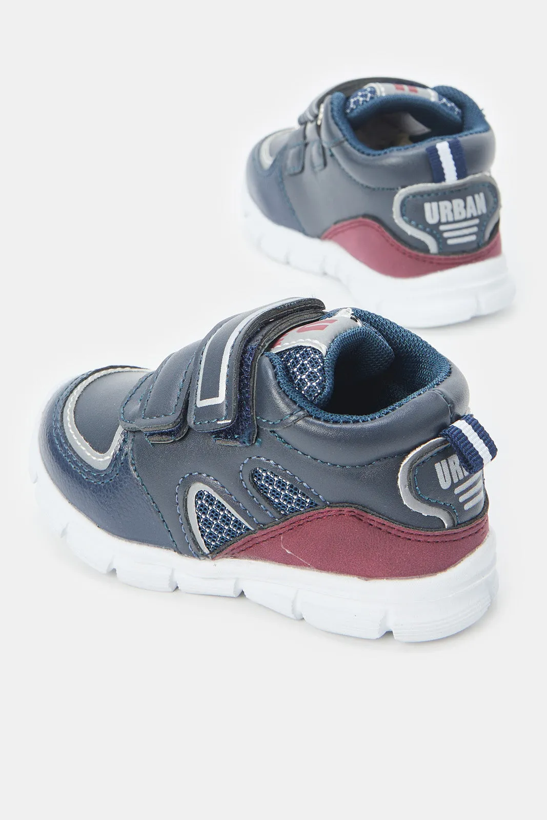 Boys Navy Double Velcro Strap Sneakers