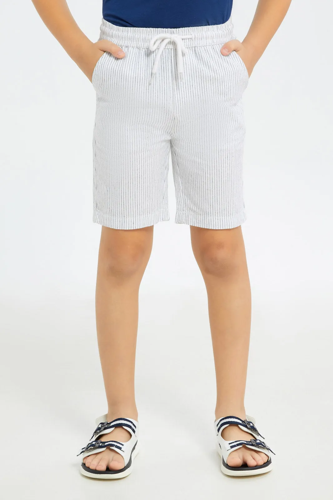 Boys White Striped Shorts