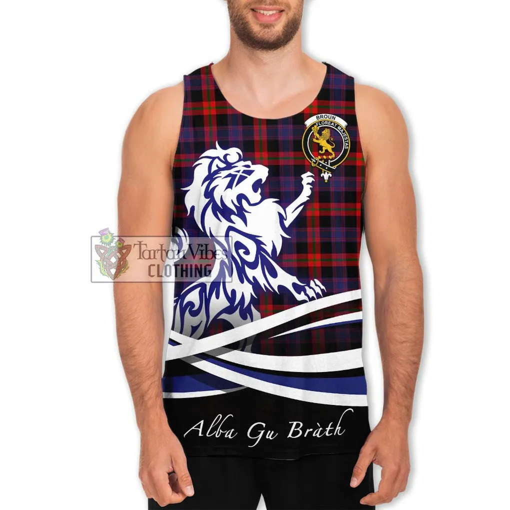 Broun Modern Tartan Men's Tank Top with Alba Gu Brath Regal Lion Emblem