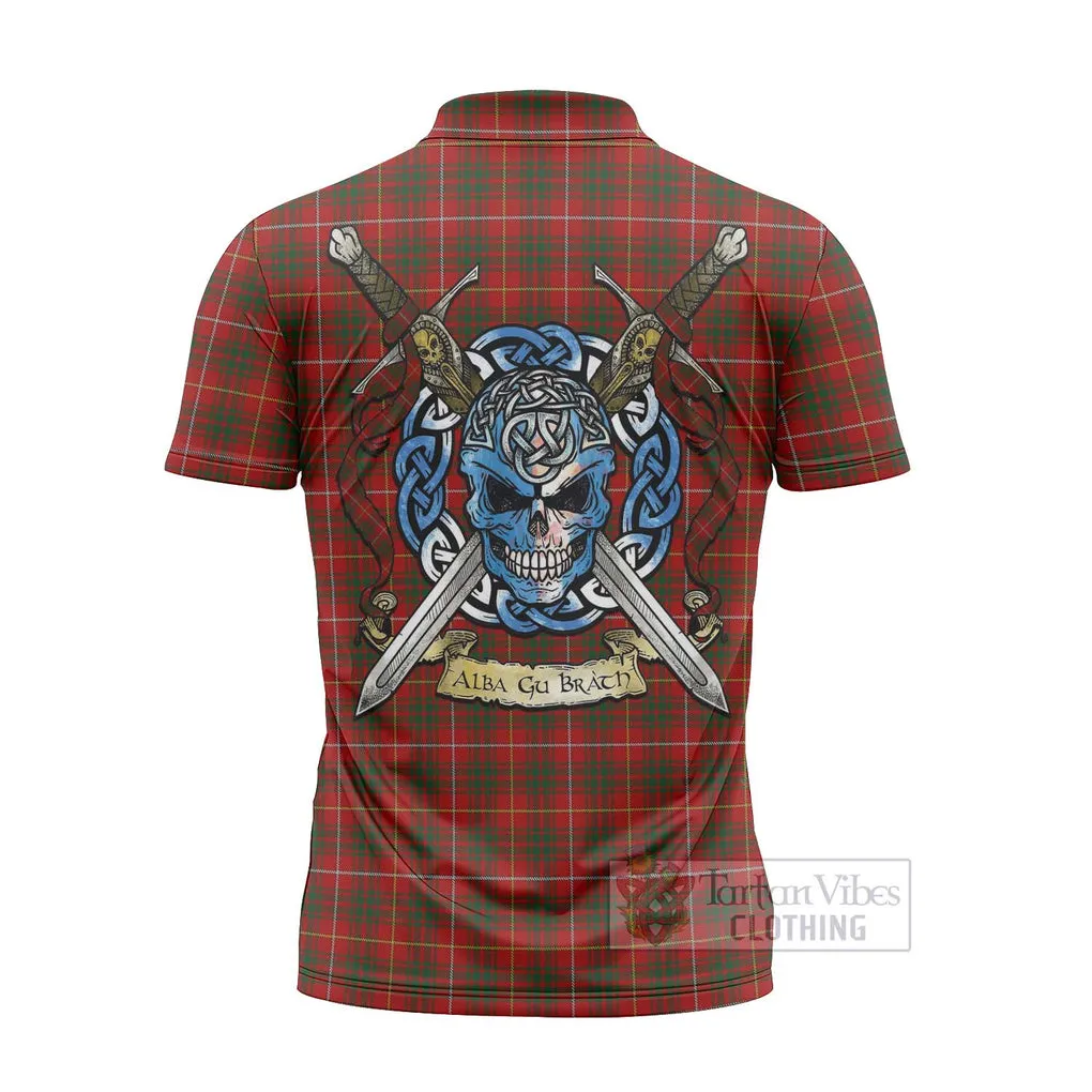 Bruce Tartan Zipper Polo Shirt with Family Crest Celtic Skull Style