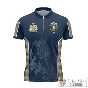 Buchanan Dress Tartan Zipper Polo Shirt with Family Crest and Scottish Thistle Vibes Sport Style