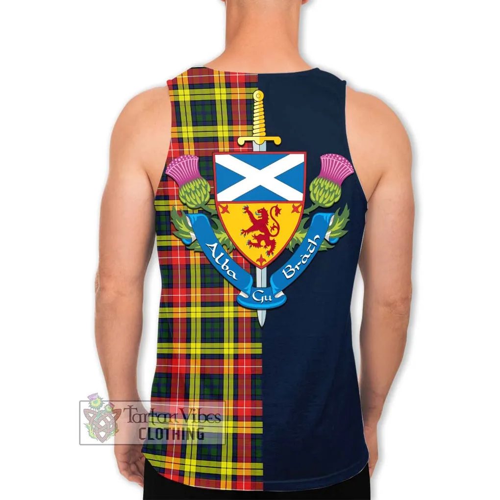 Buchanan Modern Tartan Men's Tank Top Alba with Scottish Lion Royal Arm Half Style