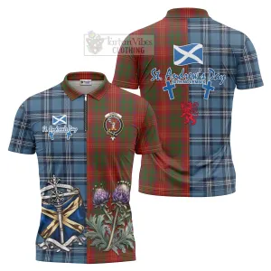 Burns Tartan Zipper Polo Shirt Happy St. Andrew's Day Half Tartan Style