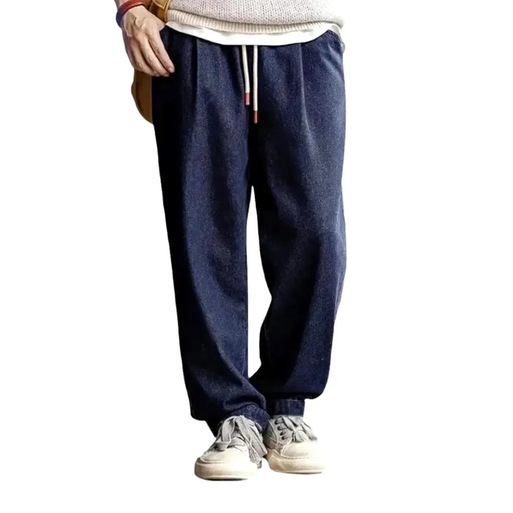 Casual baggy dark wash jean joggers for men