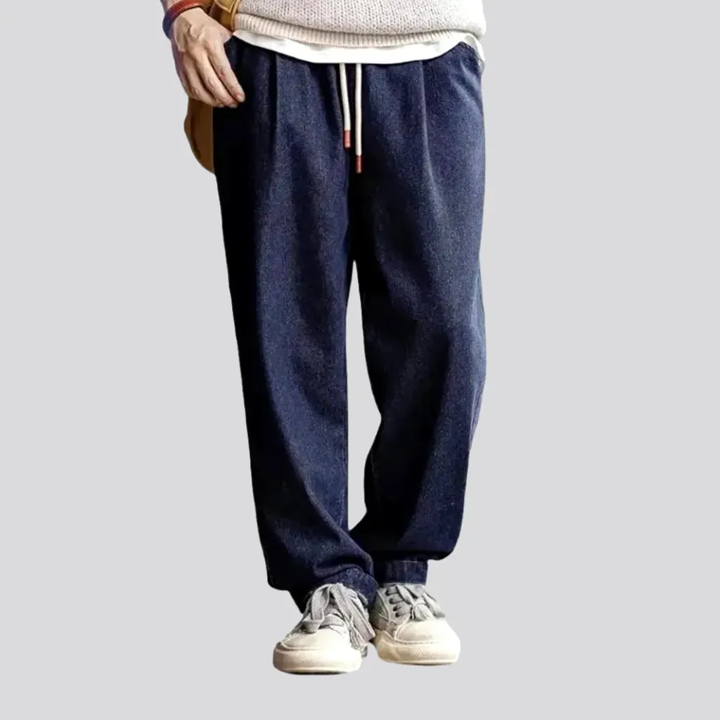 Casual baggy dark wash jean joggers for men