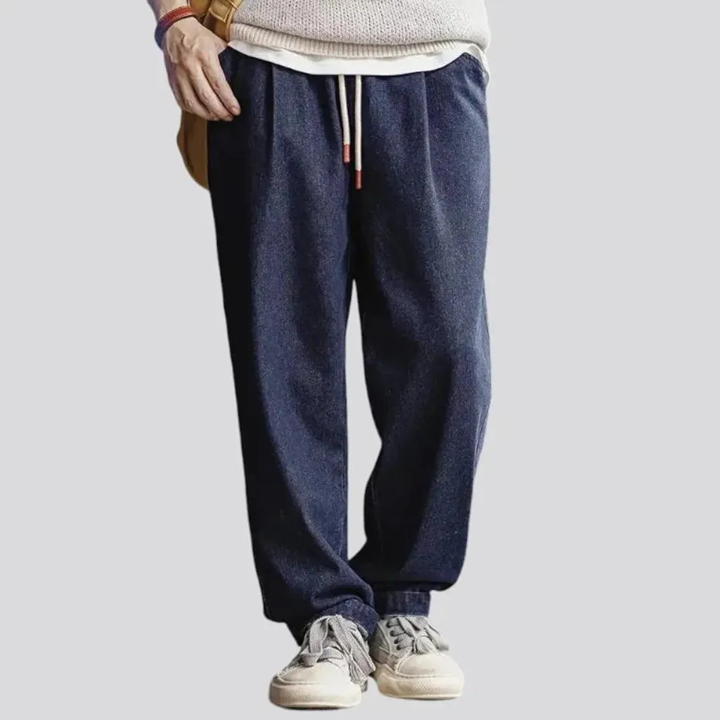 Casual baggy dark wash jean joggers for men