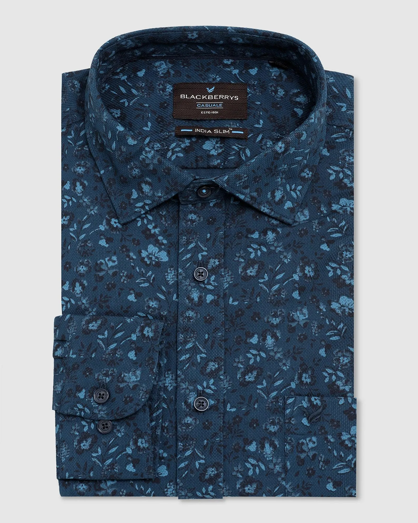 Casual Blue Printed Shirt - Terry