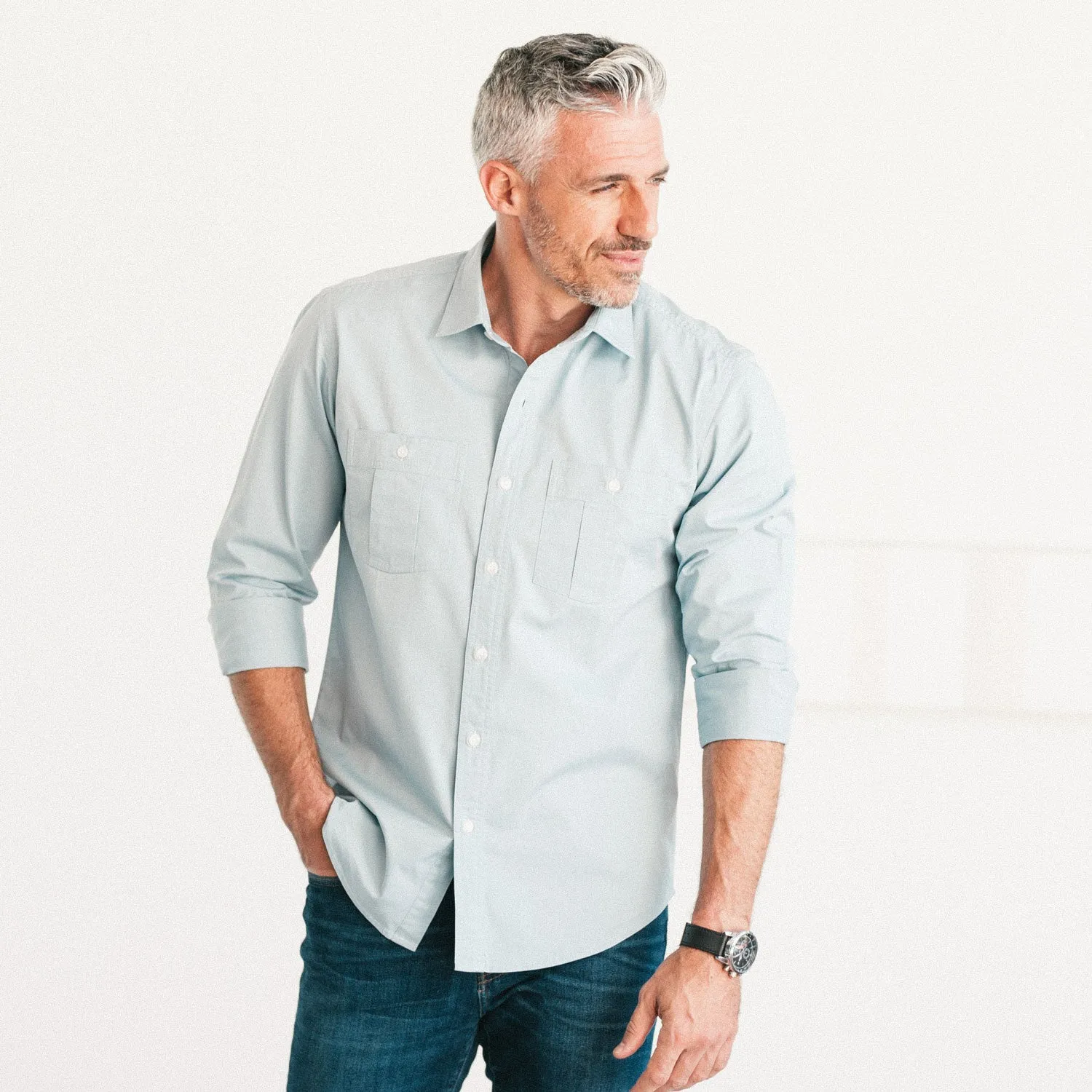 Craftsman Utility Shirt – Pale Blue Cotton Twill