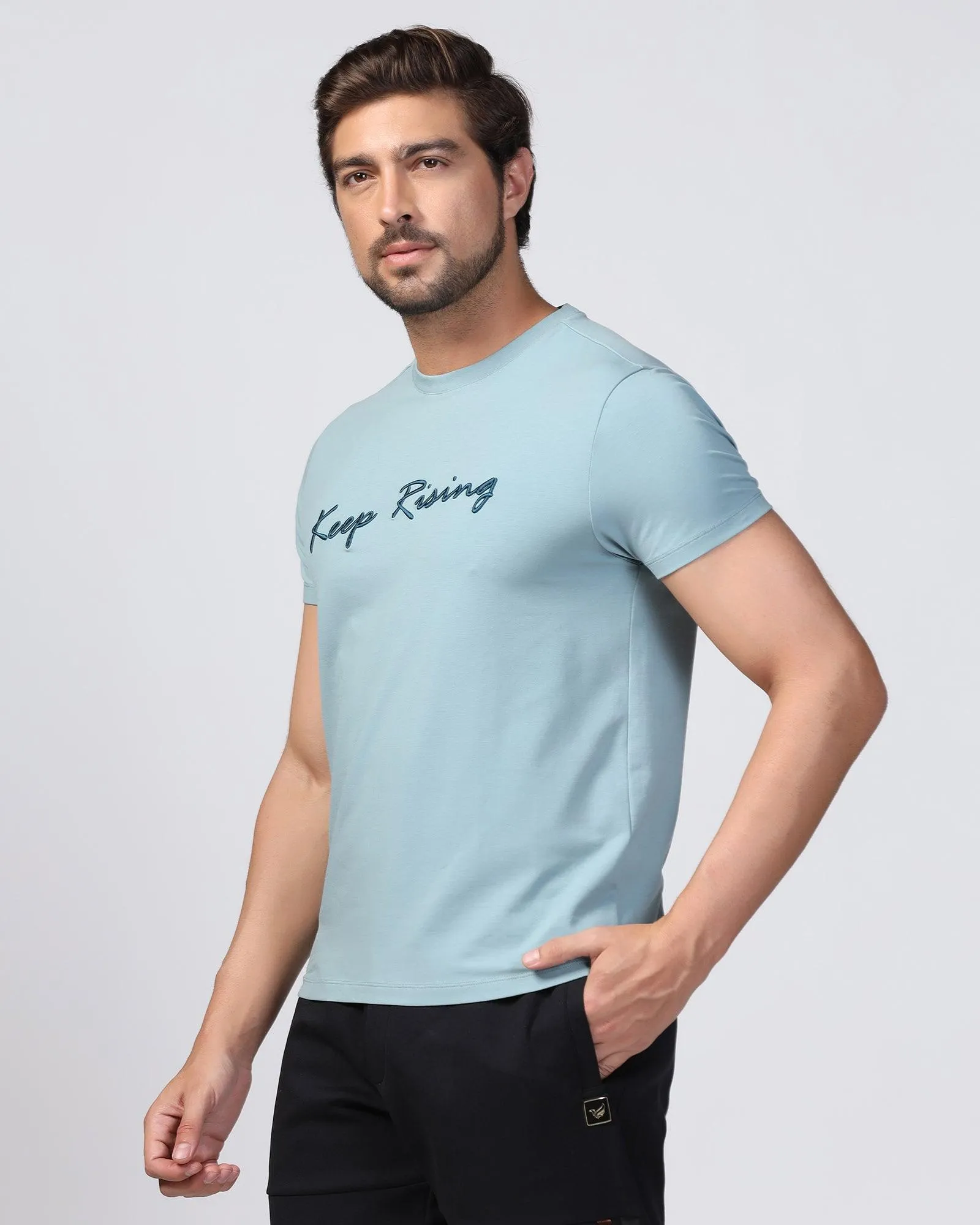 Crew Neck Teal Printed T-Shirt - Levi