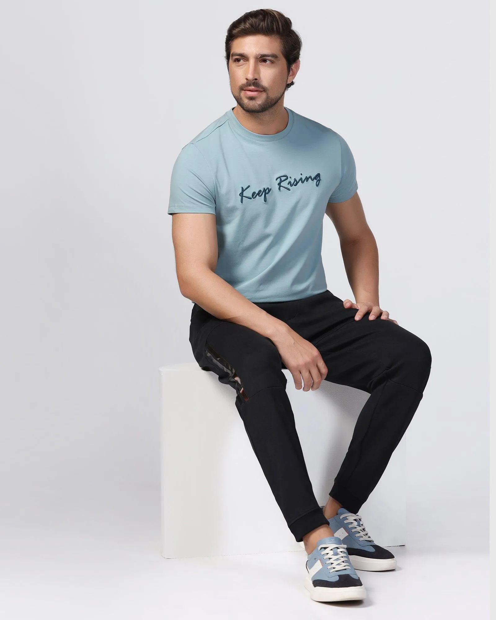 Crew Neck Teal Printed T-Shirt - Levi