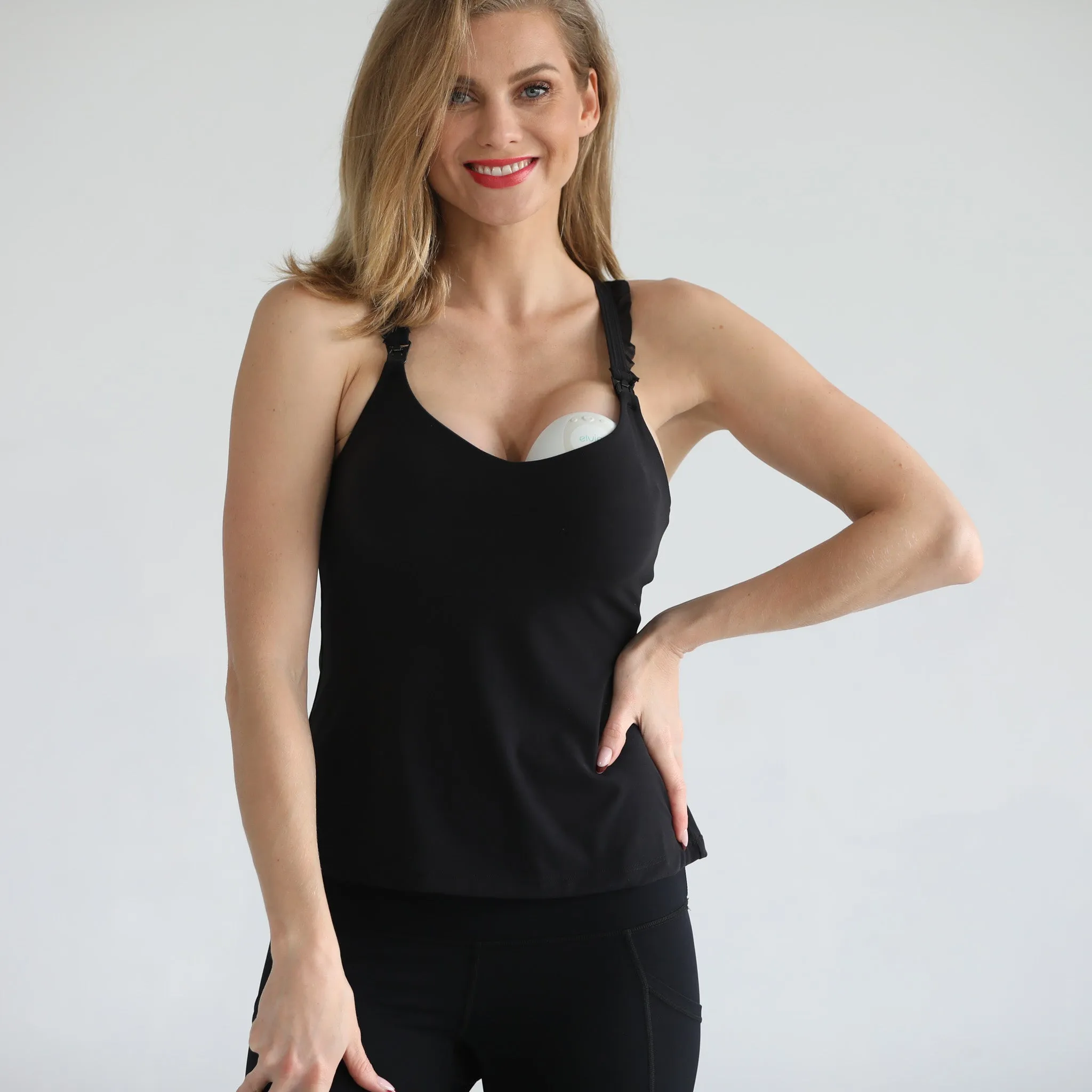 Delphine - Ruffle Nursing Sports Tank Bra (Noir)