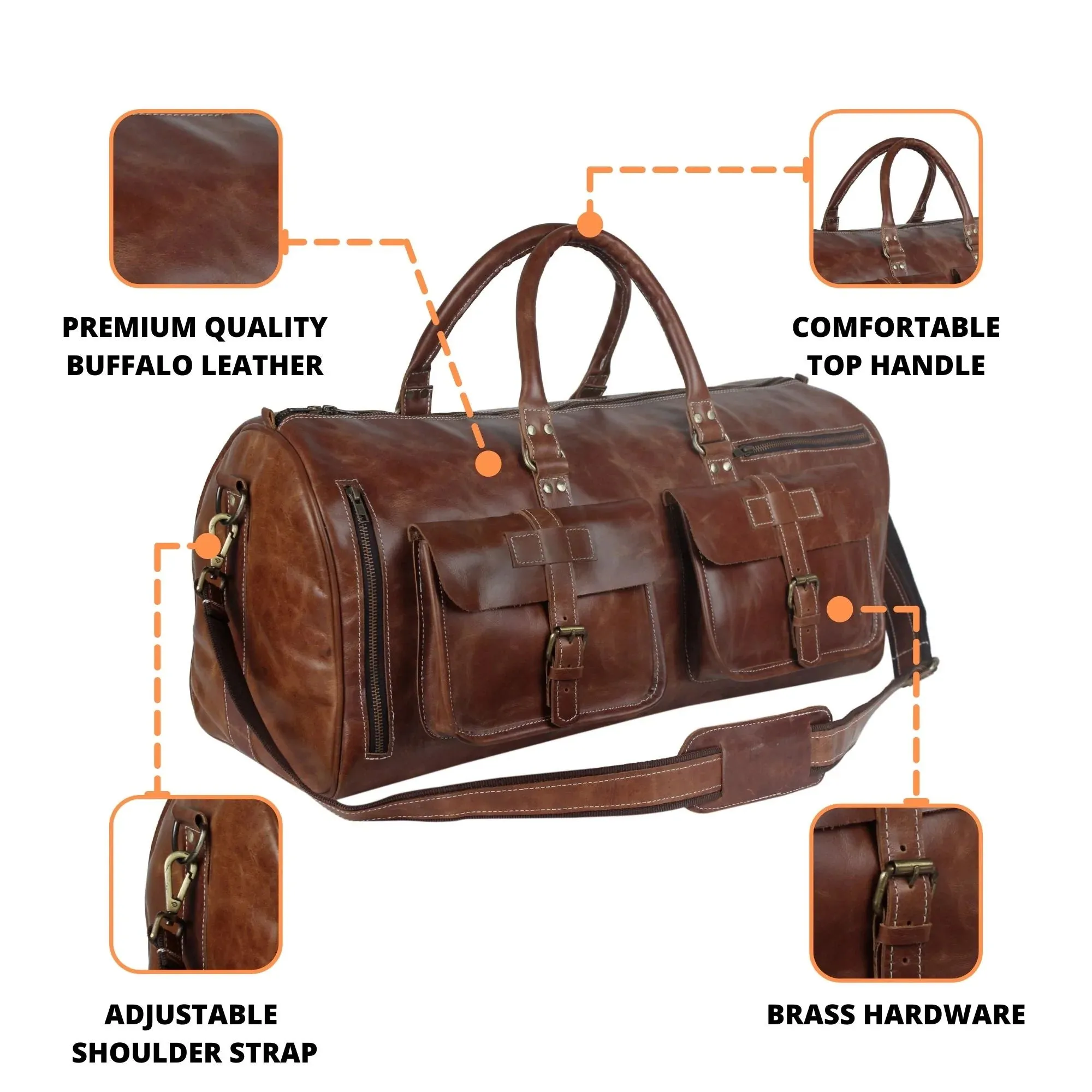 Dual Pocket Leather Duffle Bag