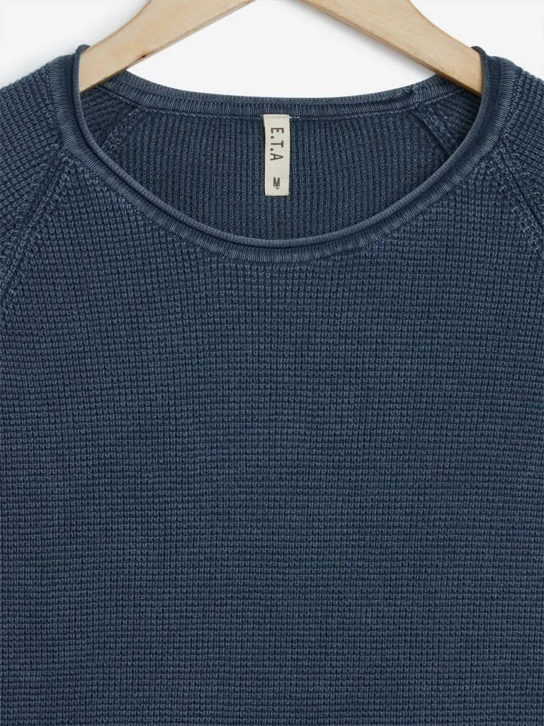 ETA Blue Slim-Fit Textured T-Shirt