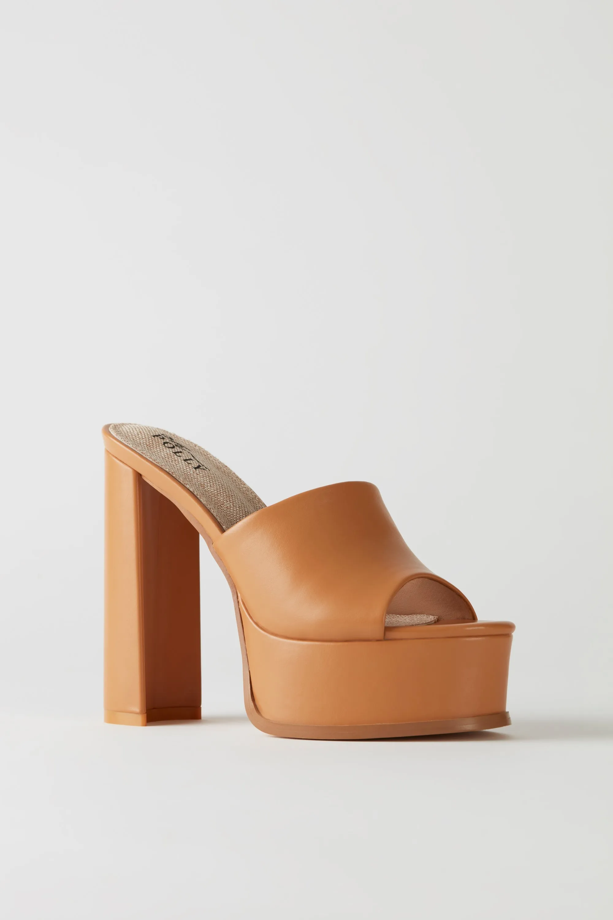 Faux Leather Platform Mule Heels in Tan