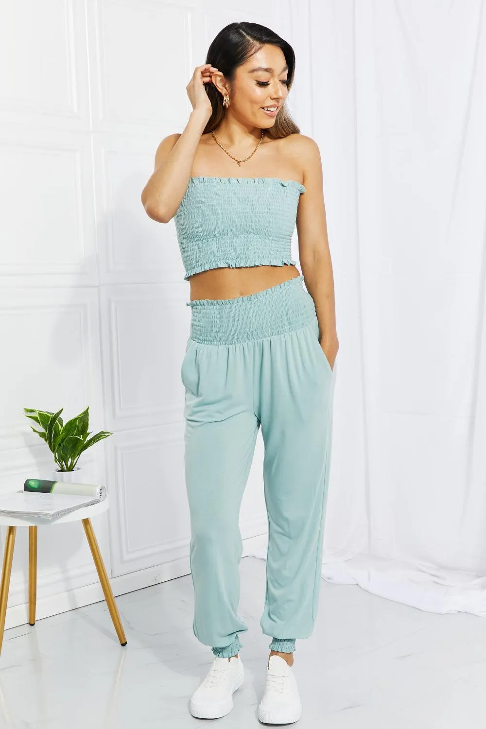 Full Size Smocked Tube Top & Joggers Set