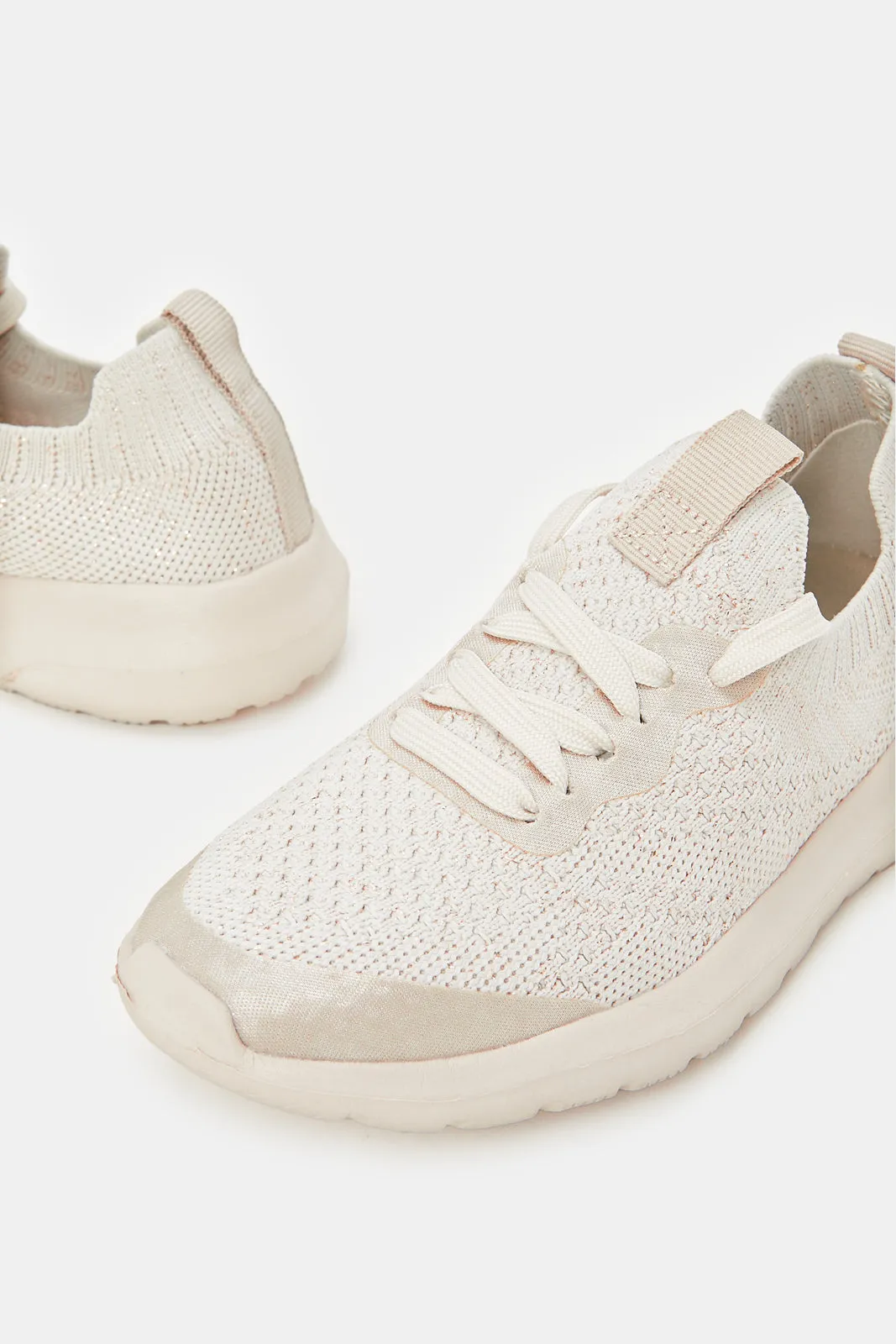 Girls Beige Lace Up Flyknit Trainer