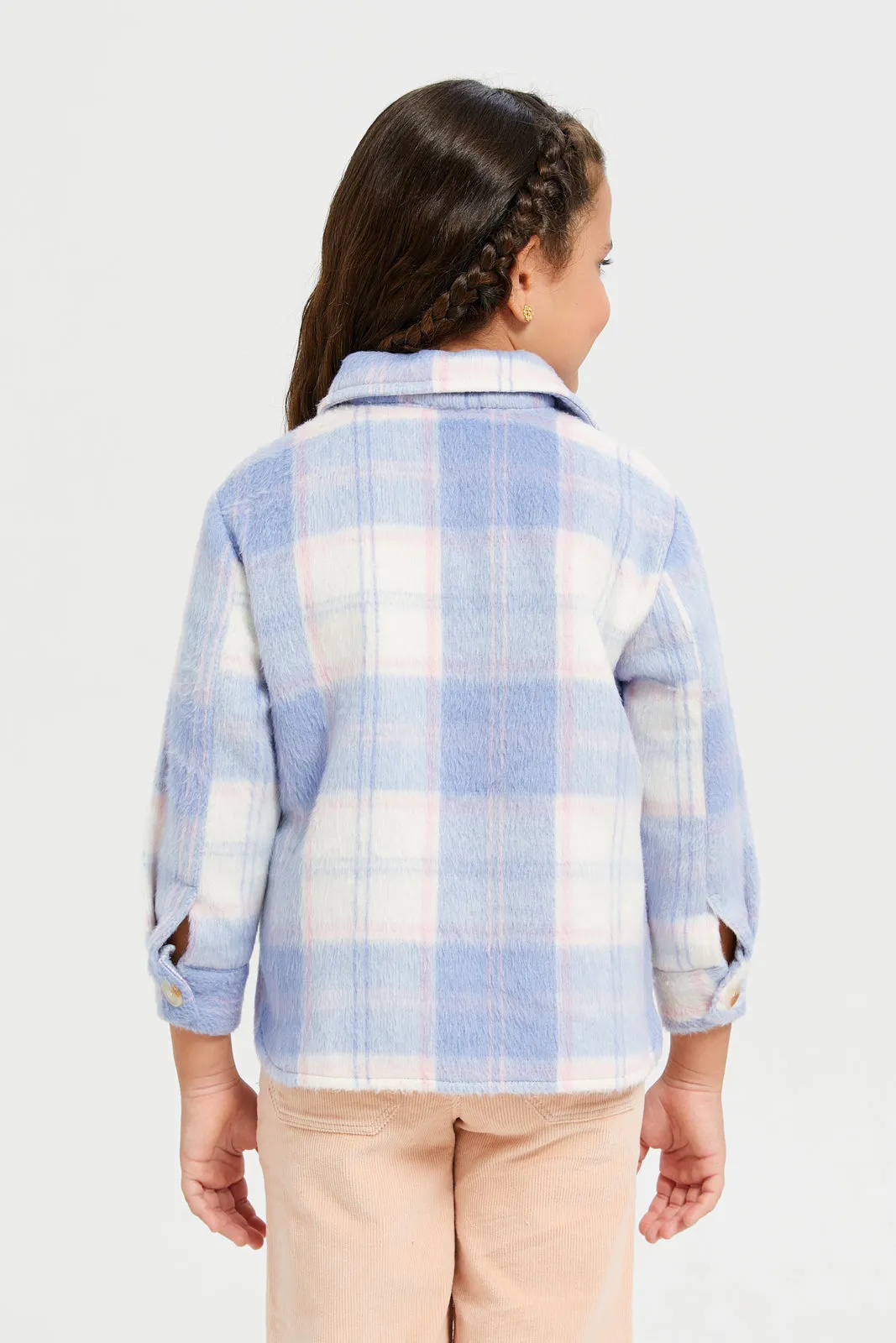 Girls Blue Checkered Jacket