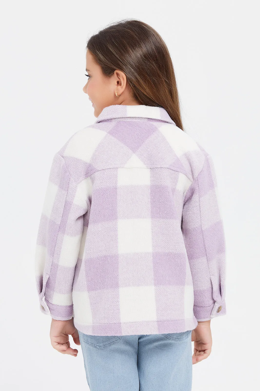 Girls Lilac Checkered Jacket