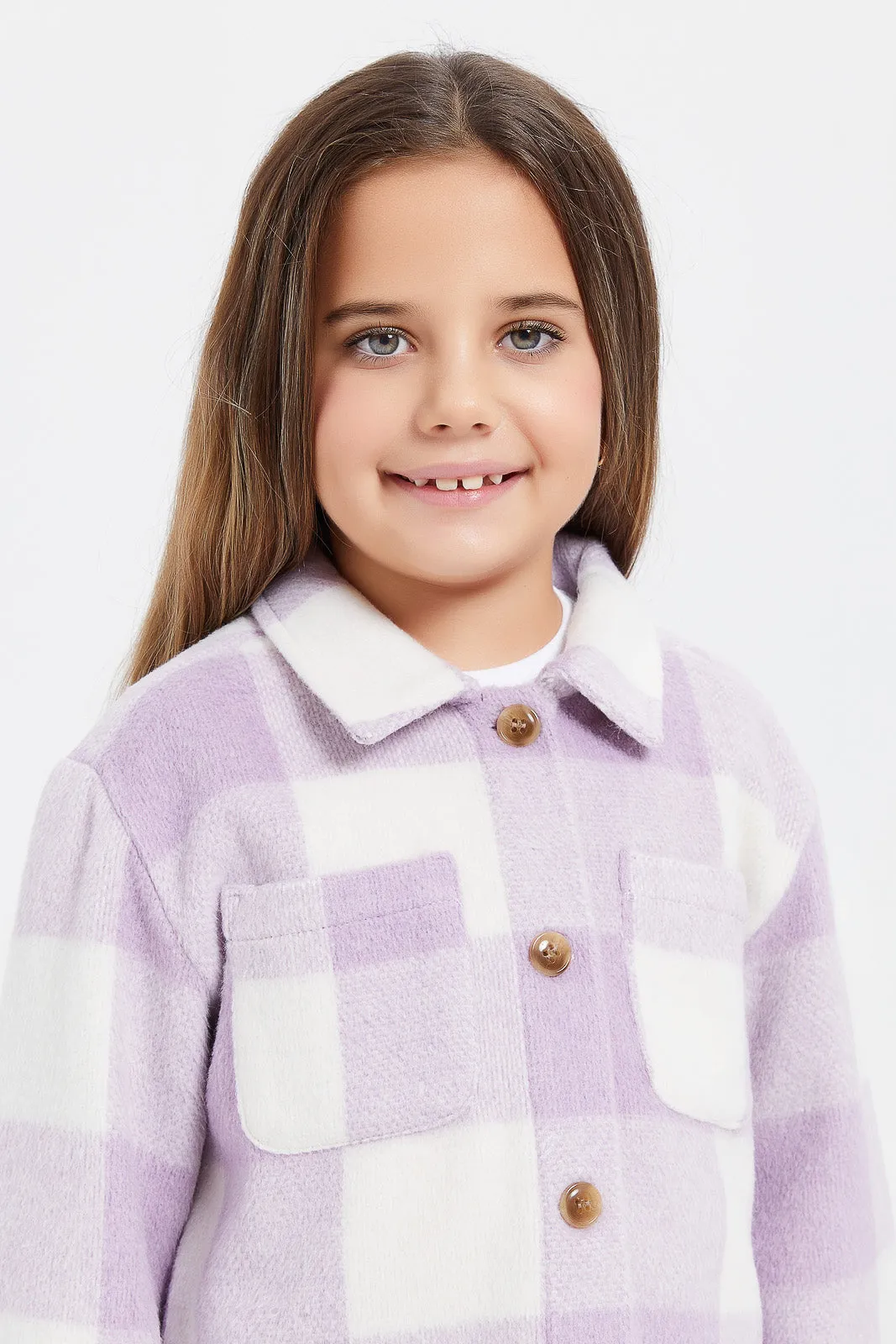 Girls Lilac Checkered Jacket