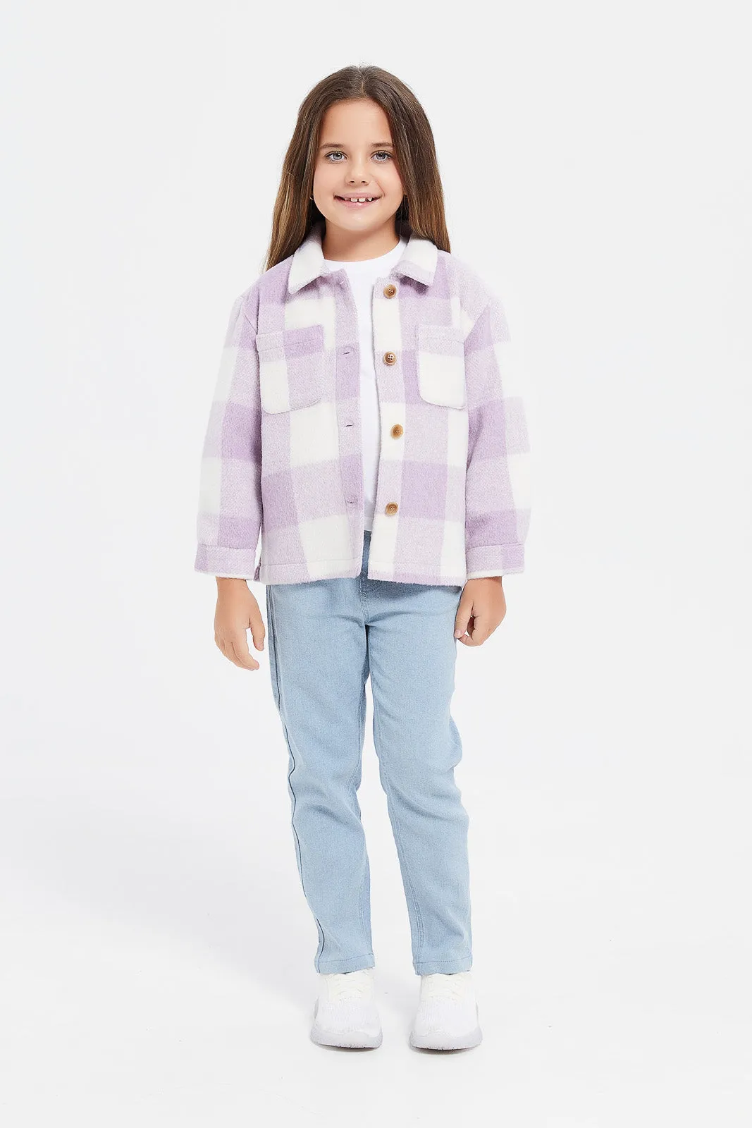 Girls Lilac Checkered Jacket