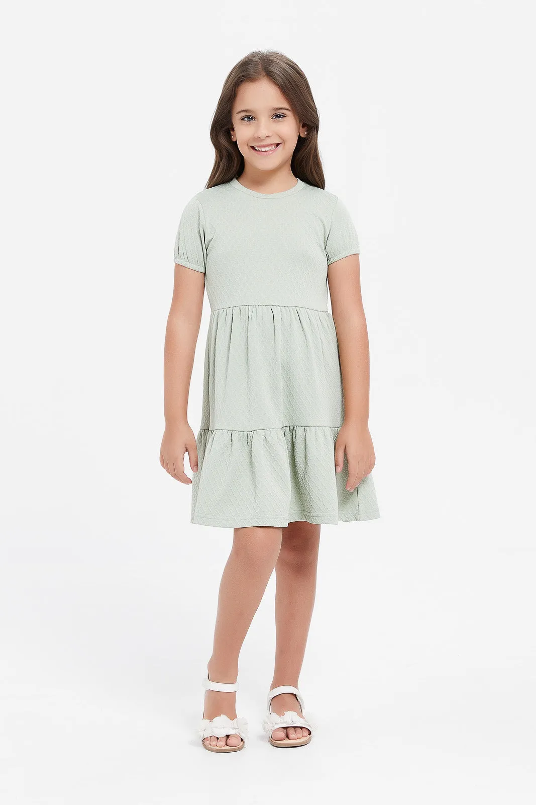 Girls Mint Textured Dress