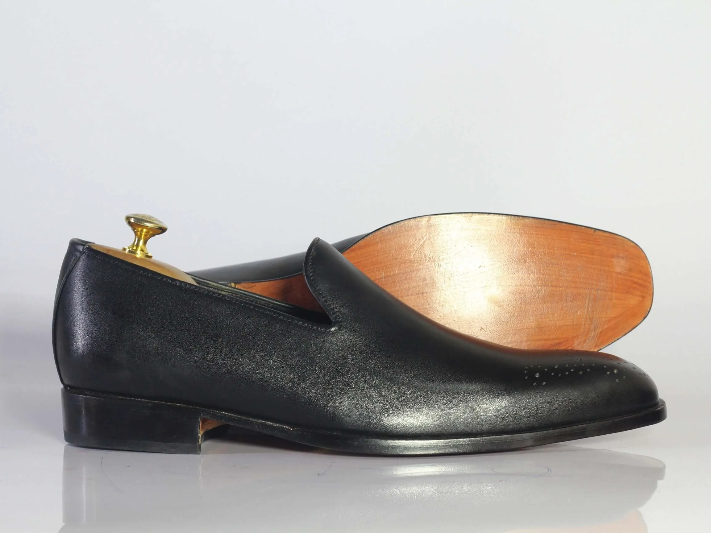 Handmade Black Brogue toe Leather Loafers For Men's