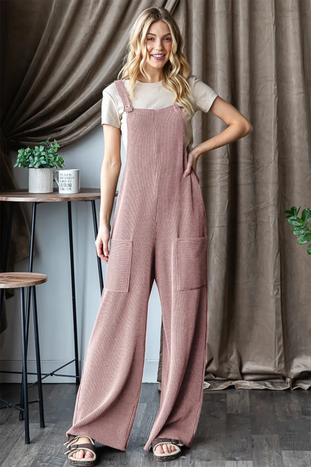 Heimish Full Size Ribbed Front Pocket Sleeveless Jumpsuit  2-5 Day Shipping Sizes: S-3X