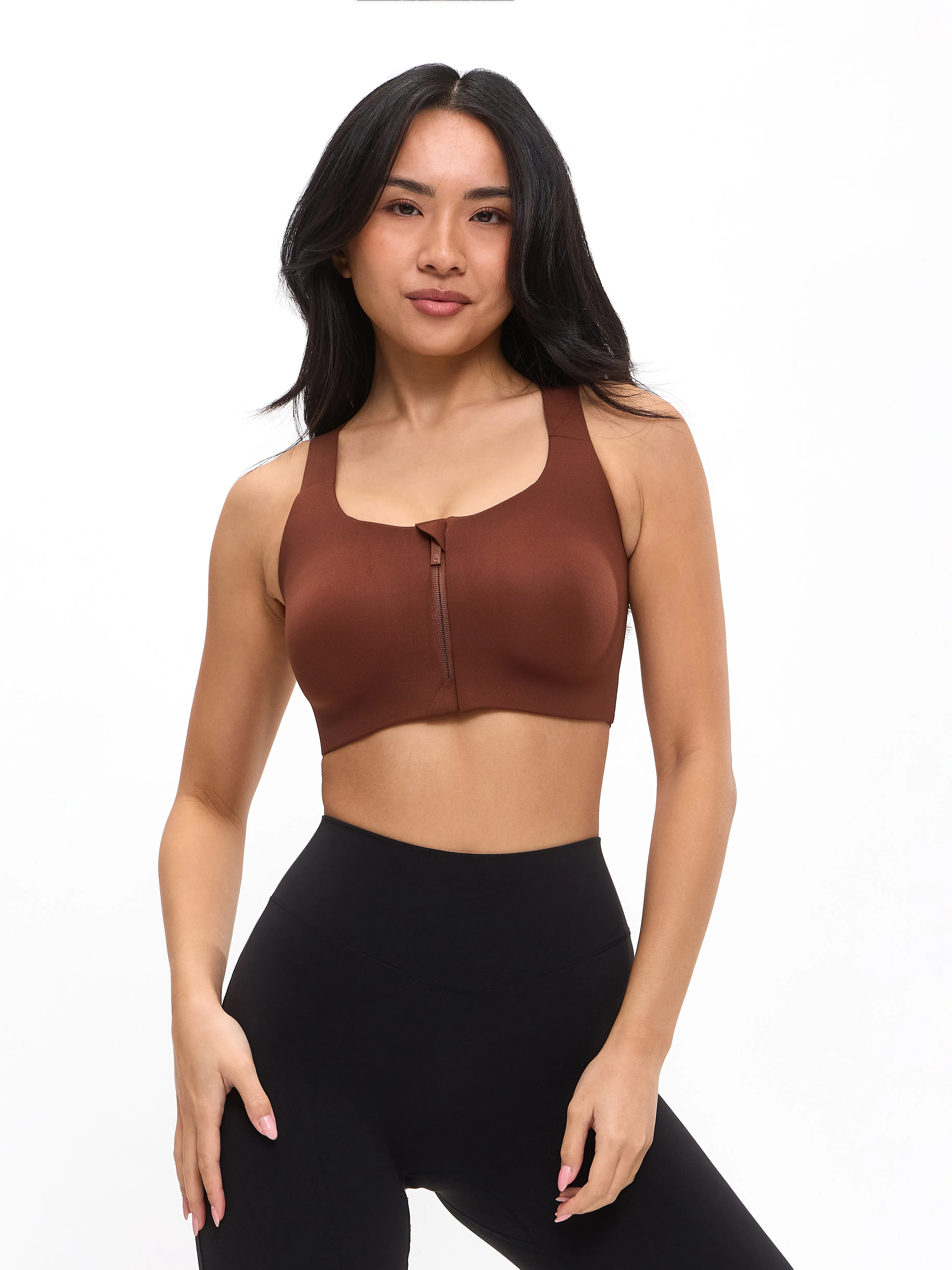 High Impact Zip Sports Bra - Mocha