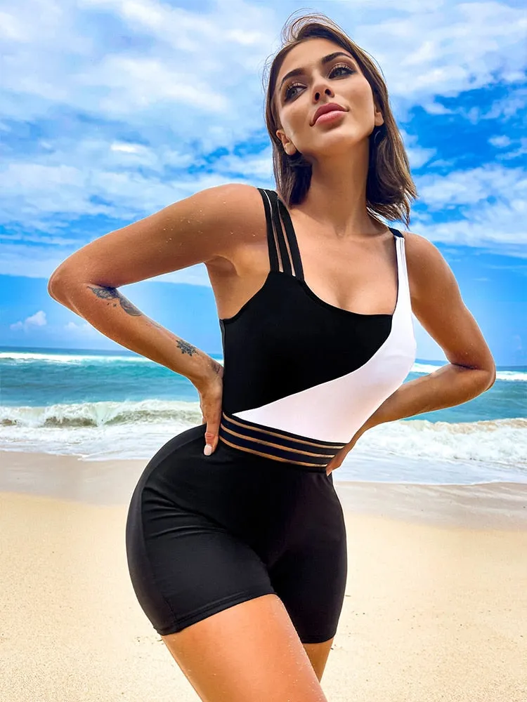 High Waist Patchwork One-Piece Swimsuit