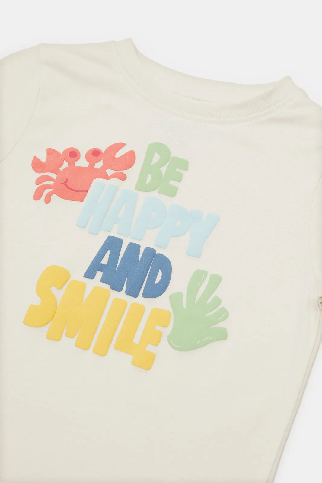 Infant Boys Cream Be Happy Print T-Shirt