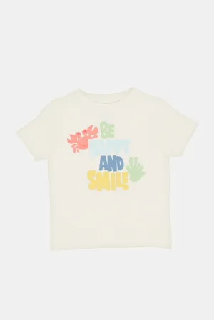 Infant Boys Cream Be Happy Print T-Shirt