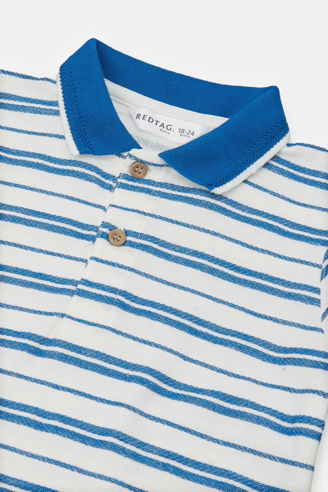 Infant Boys White And Navy Striped Polo Shirt