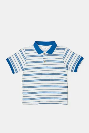 Infant Boys White And Navy Striped Polo Shirt