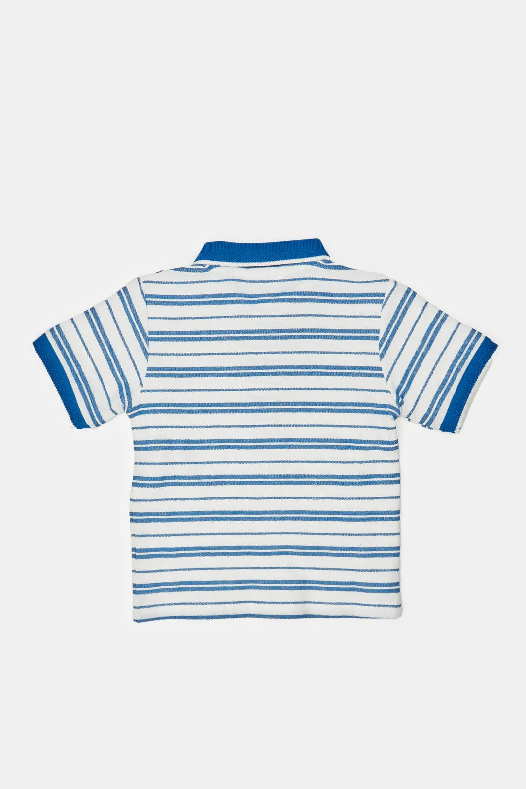 Infant Boys White And Navy Striped Polo Shirt