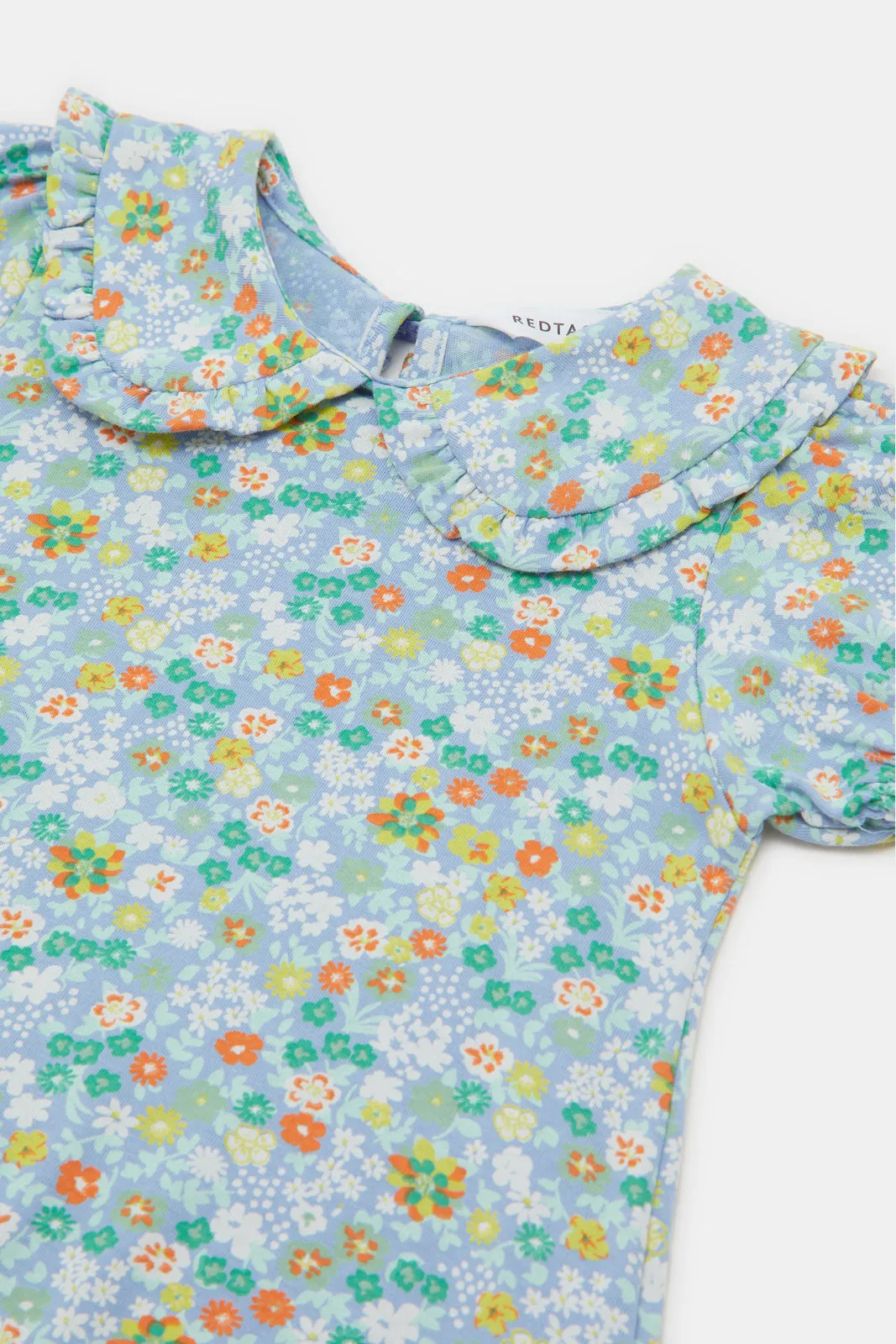 Infant Girls Blue Floral All Over Print Peterpan Collar Blouse