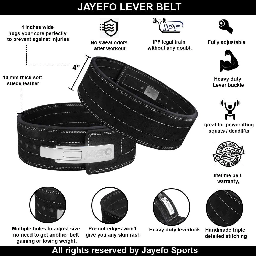 Jayefo Sports Leather Weight Lifting Lever Belt for Powerlifting IPF Buckle Men & Women Strongman 10MM Workout Deadlifts