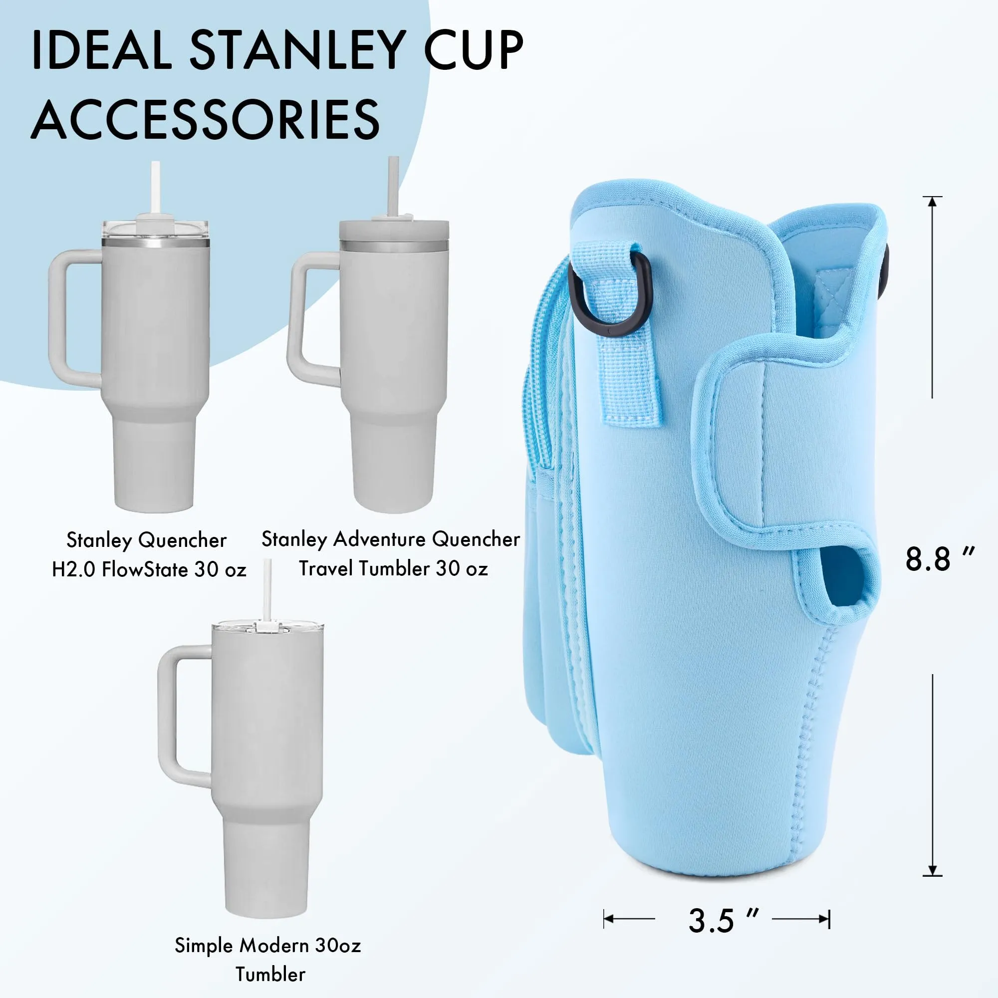 JEBEALUO Water Bottle Carrier Bag with Phone Pocket for Stanley Cup 40/30 oz, Water Bottle Holder with Adjustable Strap& Straw Cover, Stanley Cup Accessories (Blue)