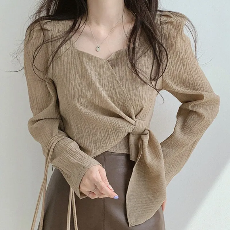 Joskaa French Elegant Blouse Women Long Slevee Casual Vintage Female Blouse Loose Korean Style Chic Fall Outfits 2024