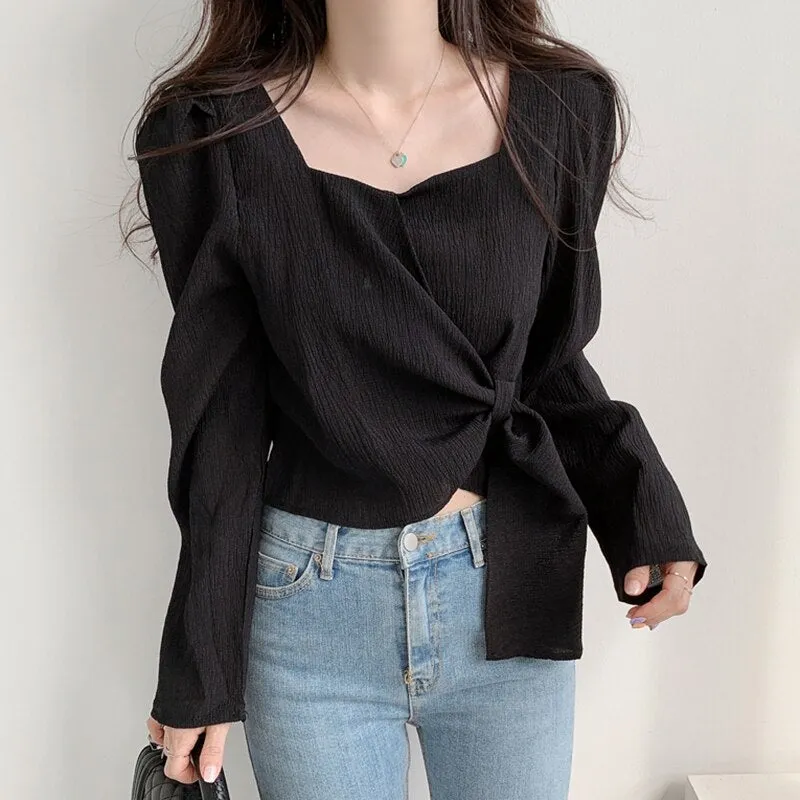 Joskaa French Elegant Blouse Women Long Slevee Casual Vintage Female Blouse Loose Korean Style Chic Fall Outfits 2024