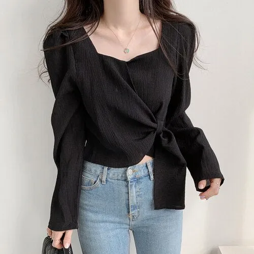 Joskaa French Elegant Blouse Women Long Slevee Casual Vintage Female Blouse Loose Korean Style Chic Fall Outfits 2024