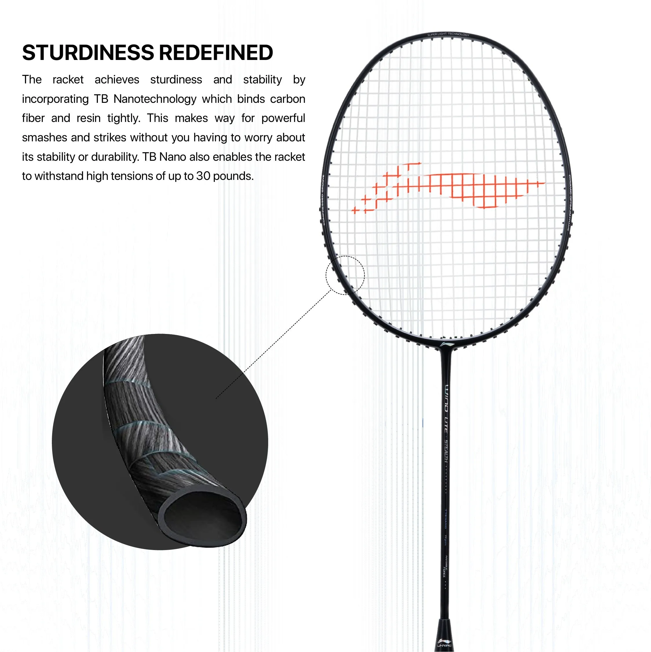 Li-Ning Wind Lite Stealth Strung Badminton Racquet 78 grams (Black / Grey)