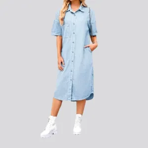 Loose fit short-sleeve jean dress