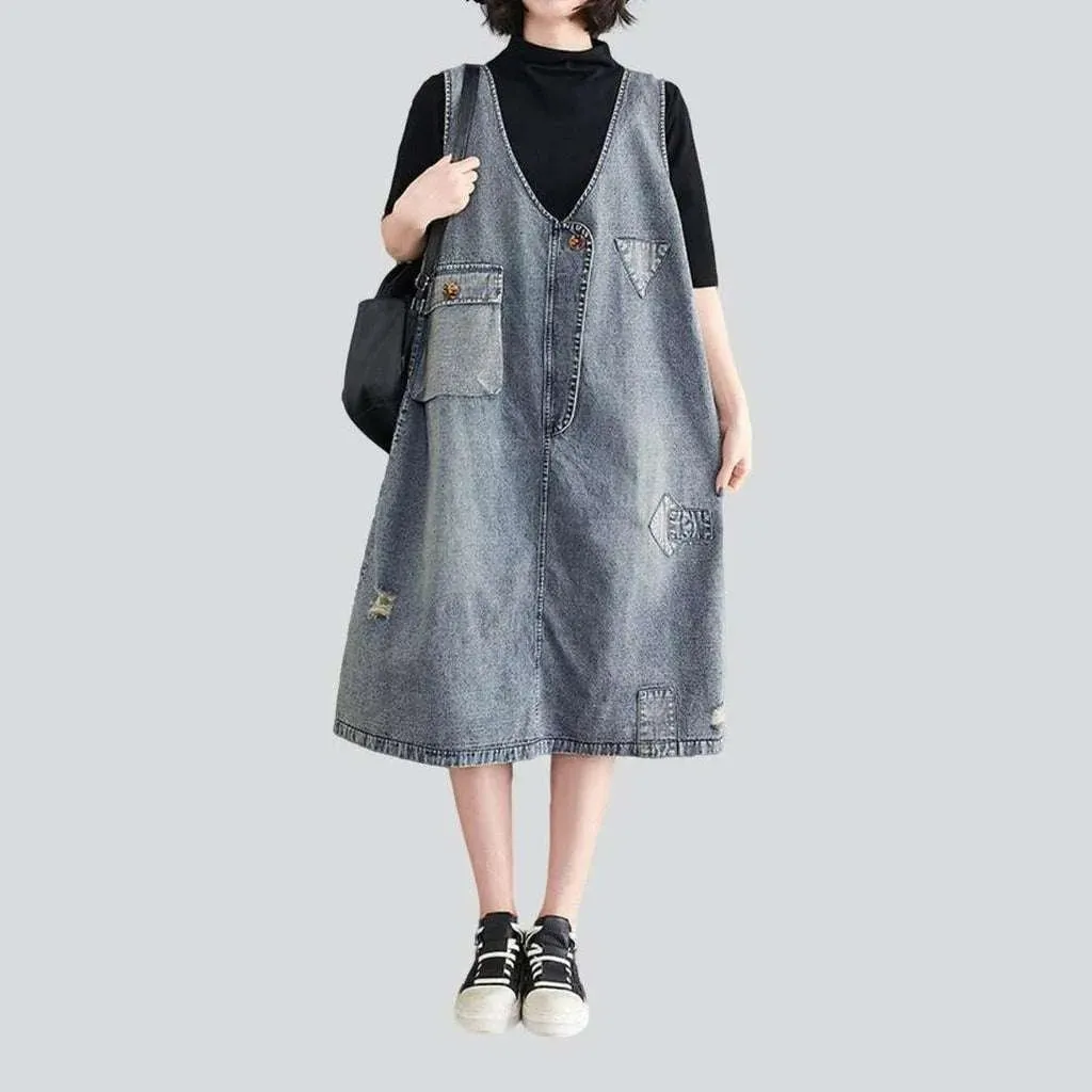 Loose ornamented denim dress