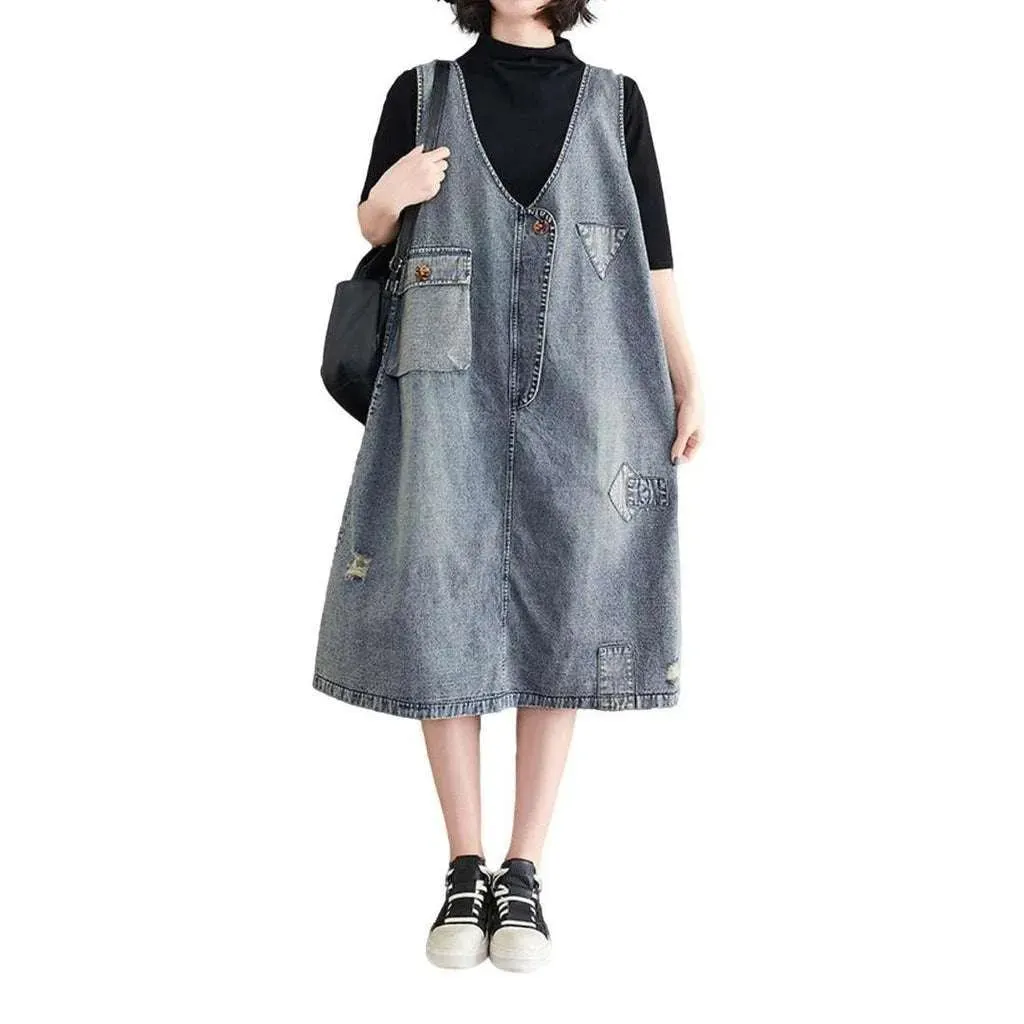 Loose ornamented denim dress