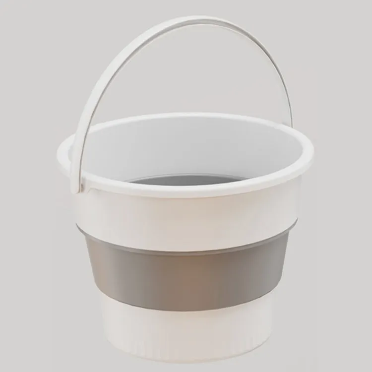 Medium 10L Folding Thickened Portable Plastic Bucket Outdoor Fishing Barrel Car Travel Wash Barrel(White Gray)