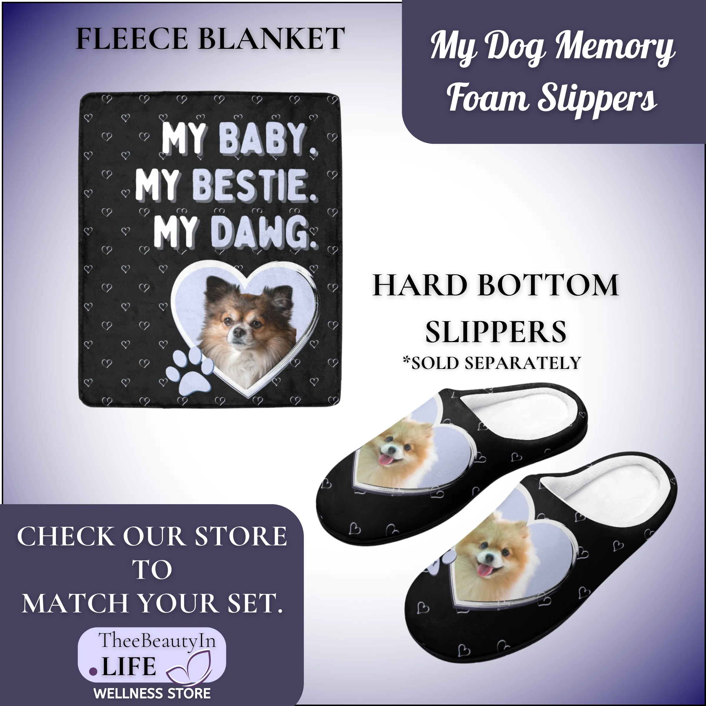 Memory Foam Slippers - My Dog Custom | Personalized Dog Slippers for Women | Black Slippers for Dog Owners | Pet Sympathy Gift with Hearts | Animal Bedroom Shoes with Photo