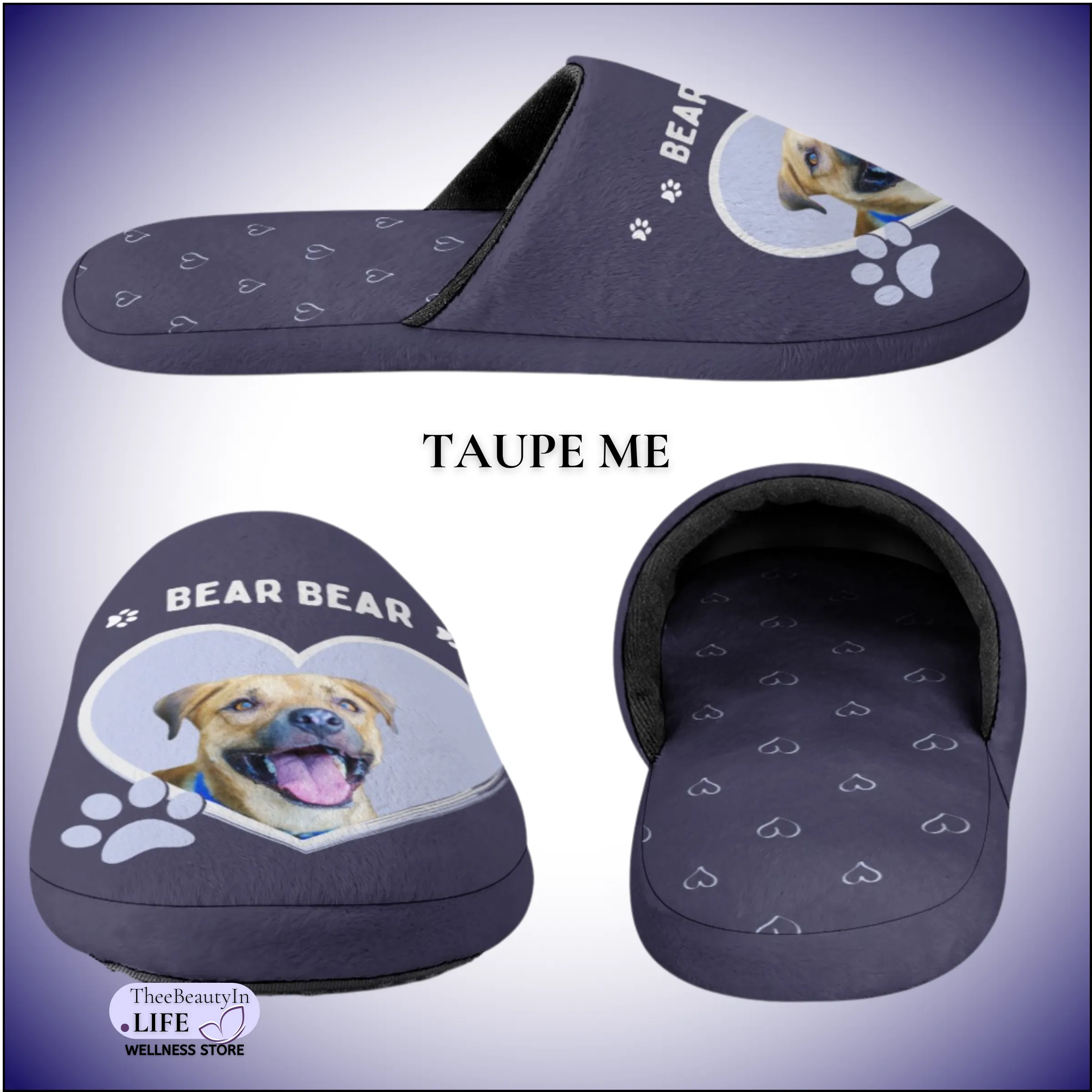 Memory Foam Slippers - My Dog Custom | Personalized Dog Slippers for Women | Black Slippers for Dog Owners | Pet Sympathy Gift with Hearts | Animal Bedroom Shoes with Photo