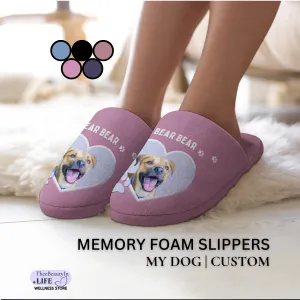 Memory Foam Slippers - My Dog Custom | Personalized Dog Slippers for Women | Black Slippers for Dog Owners | Pet Sympathy Gift with Hearts | Animal Bedroom Shoes with Photo